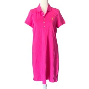 Ralph Lauren Womens Hot Pink Cotton Pique Short Sleeve Polo Dress Medium M